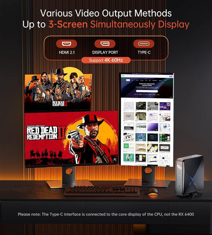 Gaming PC Mini PC AMD 5800H Graphics Card RX6400(4GB) 32GB DDR4 512GB SSD WIFI6