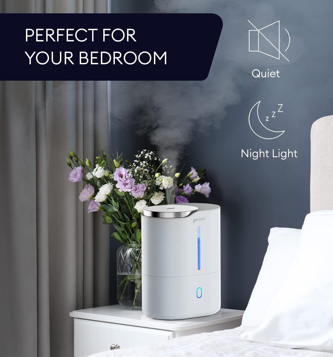 Top Fill Humidifier with Essential Oil Diffuser 4L for Home, Baby, Bedroom, Large Room & Indoor Plants, Cool Mist Ultrasonic Quiet Air Humidifiers, Automatic Humidity Control, Night Light