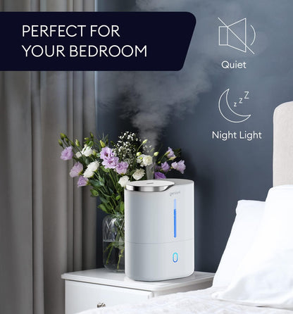 Top Fill Humidifier with Essential Oil Diffuser 4L for Home, Baby, Bedroom, Large Room & Indoor Plants, Cool Mist Ultrasonic Quiet Air Humidifiers, Automatic Humidity Control, Night Light
